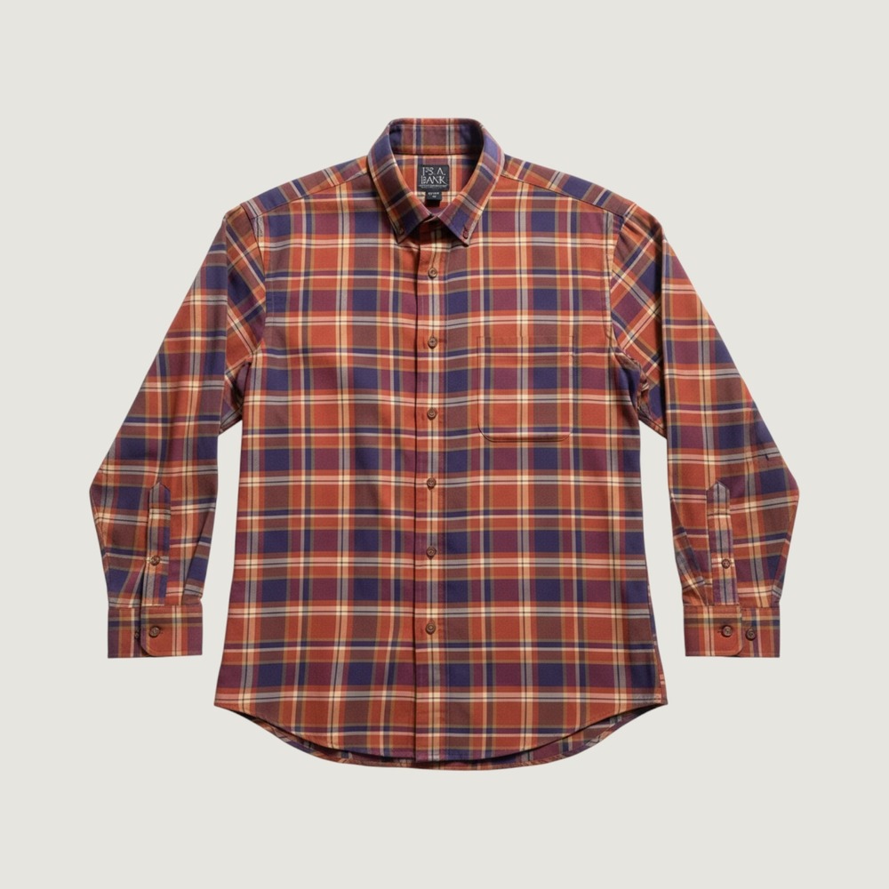 Jos A Bank Travelers Collection Mens Tailored Fit Plaid Button Down Shirt Medium